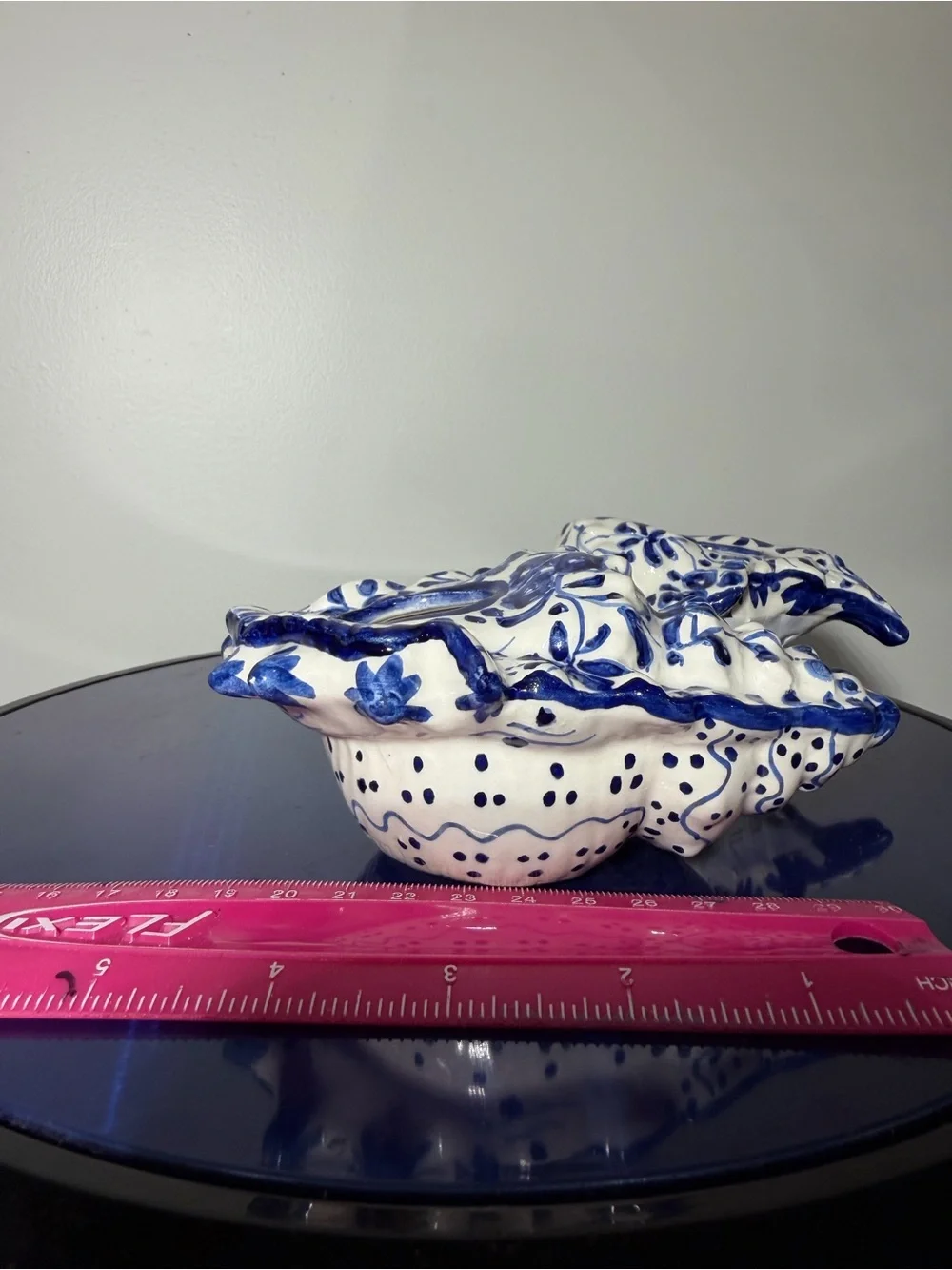 Hand-Painted Blue & White Ceramic Shell Candle Holder - Brand Unlabeled